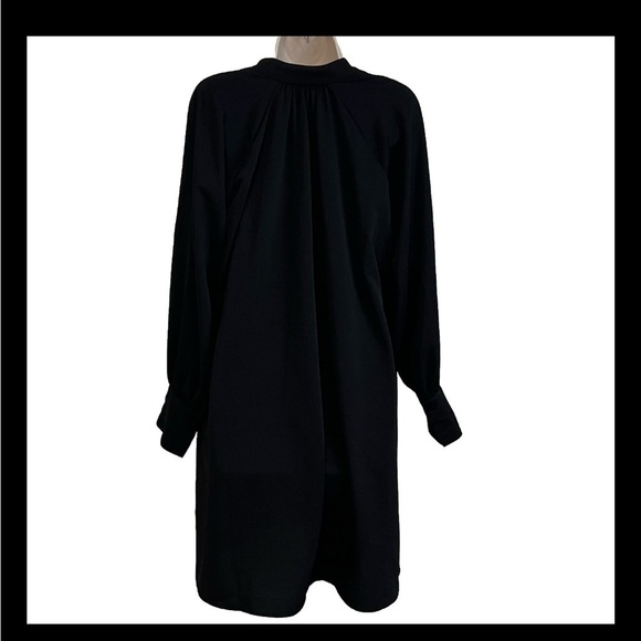 H&M Long Sleeve Pullover V Neck Mini Sheath Dress Solid Black Buttons Small - Picture 2 of 9